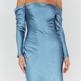 Ellory Long Sleeve Off-Shoulder Dress Blue