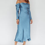 Ellory Long Sleeve Off-Shoulder Dress Blue