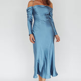 Ellory Long Sleeve Off-Shoulder Dress Blue
