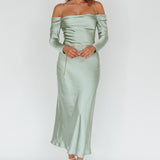 Ellory Long Sleeve Off-Shoulder Dress Sage