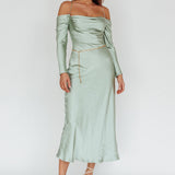 Ellory Long Sleeve Off-Shoulder Dress Sage