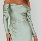 Ellory Long Sleeve Off-Shoulder Dress Sage