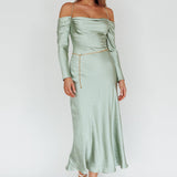 Ellory Long Sleeve Off-Shoulder Dress Sage