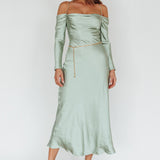 Ellory Long Sleeve Off-Shoulder Dress Sage