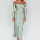 Ellory Long Sleeve Off-Shoulder Dress Sage