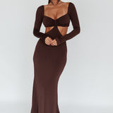 Vienna Long Sleeve Cut-Out Waist Maxi Dress Chocolate