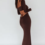 Vienna Long Sleeve Cut-Out Waist Maxi Dress Chocolate