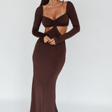 Vienna Long Sleeve Cut-Out Waist Maxi Dress Chocolate