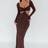 Vienna Long Sleeve Cut-Out Waist Maxi Dress Chocolate