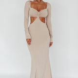 Vienna Long Sleeve Cut-Out Waist Maxi Dress Oat