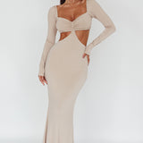 Vienna Long Sleeve Cut-Out Waist Maxi Dress Oat