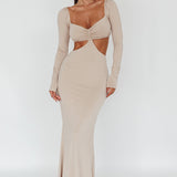 Vienna Long Sleeve Cut-Out Waist Maxi Dress Oat