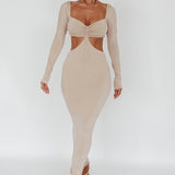 Vienna Long Sleeve Cut-Out Waist Maxi Dress Oat