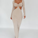 Vienna Long Sleeve Cut-Out Waist Maxi Dress Oat