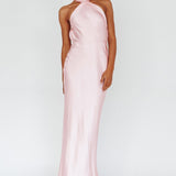 Italia Azure Crossover Halterneck Maxi Dress Pearl