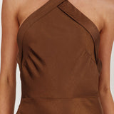 Italia Azure Crossover Halterneck Maxi Dress Chocolate