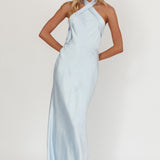 Italia Azure Crossover Halterneck Maxi Dress Ice Blue