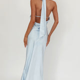 Italia Azure Crossover Halterneck Maxi Dress Ice Blue
