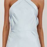 Italia Azure Crossover Halterneck Maxi Dress Ice Blue