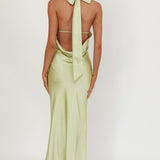Italia Azure Crossover Halterneck Maxi Dress Pistachio