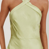 Italia Azure Crossover Halterneck Maxi Dress Pistachio