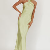 Italia Azure Crossover Halterneck Maxi Dress Pistachio