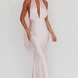 Italia Azure Halterneck Rose Dress Blush