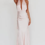 Italia Azure Halterneck Rose Dress Blush