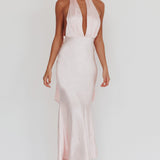 Italia Azure Halterneck Rose Dress Blush