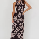 Italia Azure Halterneck Floral Maxi Dress Black