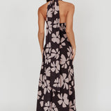 Italia Azure Halterneck Floral Maxi Dress Black
