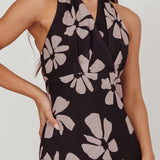 Italia Azure Halterneck Floral Maxi Dress Black