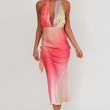 Italia Azure Halterneck Maxi Dress Tangerine
