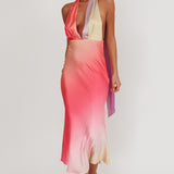 Italia Azure Halterneck Maxi Dress Tangerine