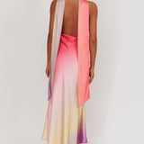 Italia Azure Halterneck Maxi Dress Tangerine