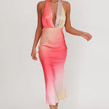 Italia Azure Halterneck Maxi Dress Tangerine