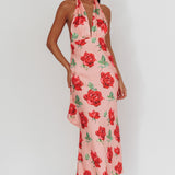 Italia Azure Halterneck Maxi Dress Rose