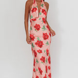 Italia Azure Halterneck Maxi Dress Rose