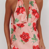 Italia Azure Halterneck Maxi Dress Rose