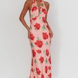 Italia Azure Halterneck Maxi Dress Rose