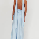 Italia Azure Halterneck Rosette Maxi Dress Blue