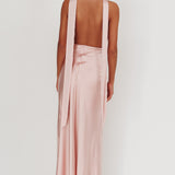 Italia Azure Halterneck Rosette Maxi Dress Blush