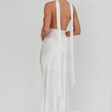 Italia Azure Halterneck Rosette Maxi Dress Oyster