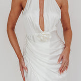 Italia Azure Halterneck Rosette Maxi Dress Oyster