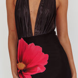Italia Azure Halterneck Maxi Dress Flowers Black