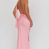 Italia Azure Halterneck Maxi Dress Flowers Pink