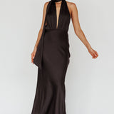 Italia Azure Halterneck Maxi Dress Black