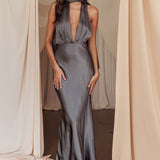 Italia Azure Halterneck Maxi Dress Charcoal