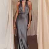 Italia Azure Halterneck Maxi Dress Charcoal