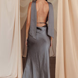 Italia Azure Halterneck Maxi Dress Charcoal
